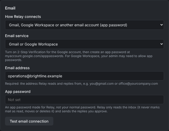 Email settings for Gmail
