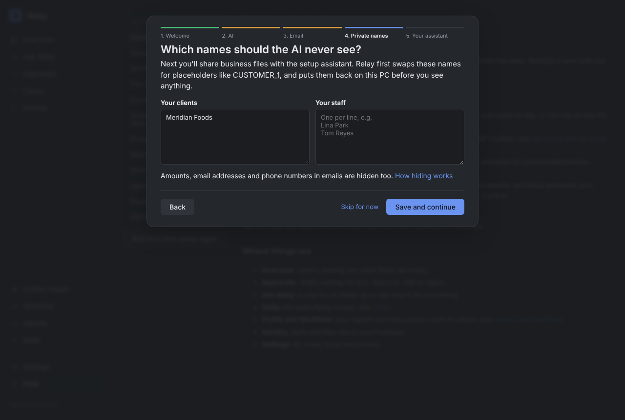 Private names in the setup wizard