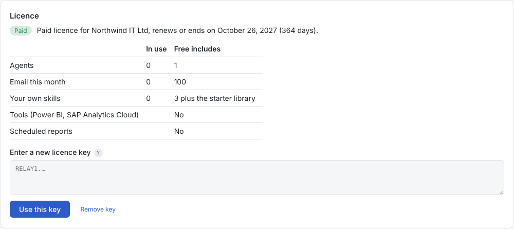 Settings > Licence on a Paid plan
