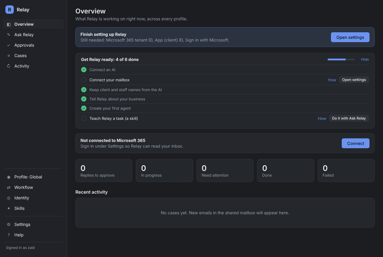 The setup checklist on Overview